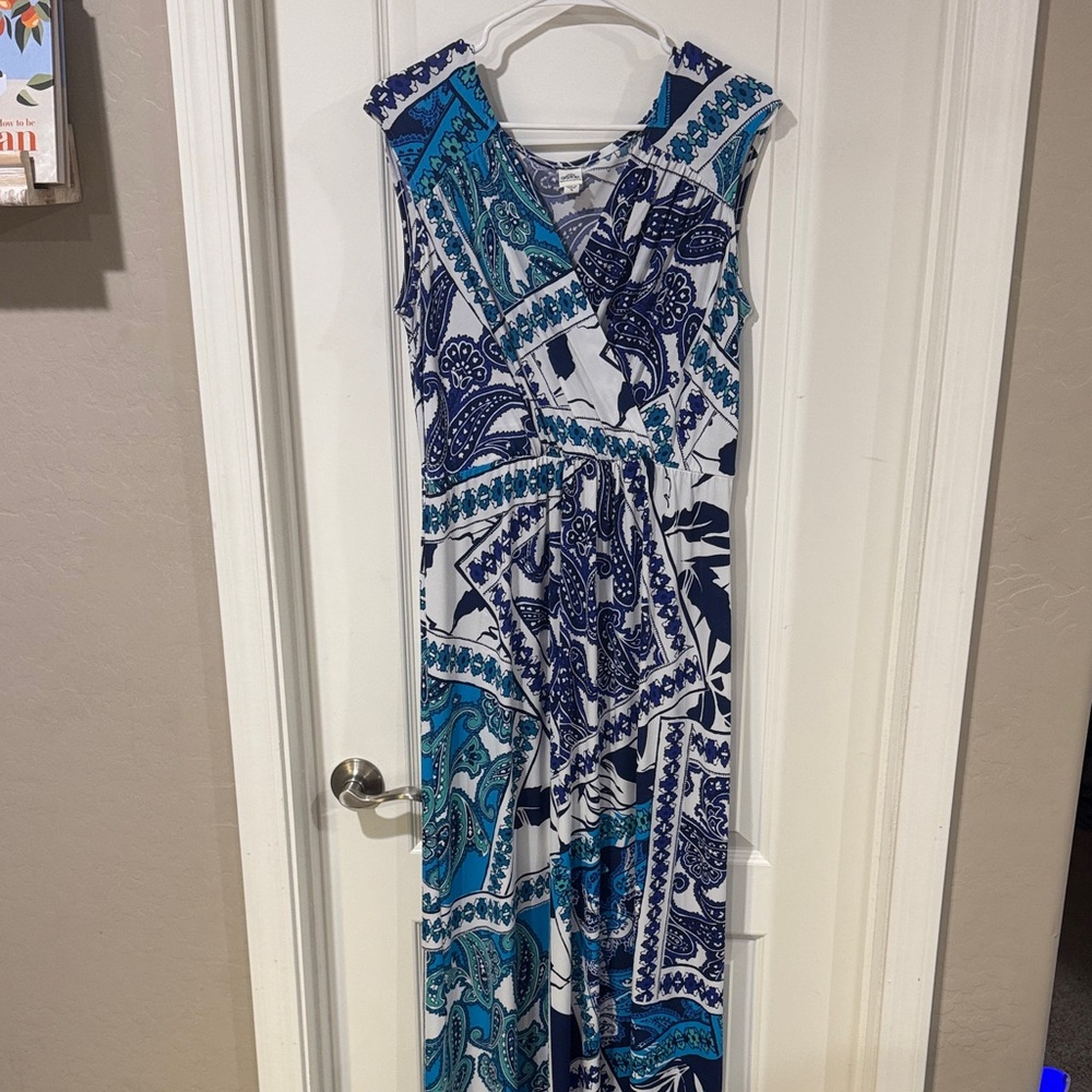 Signature by Sangria Teal and Navy Patterned Maxi Dress